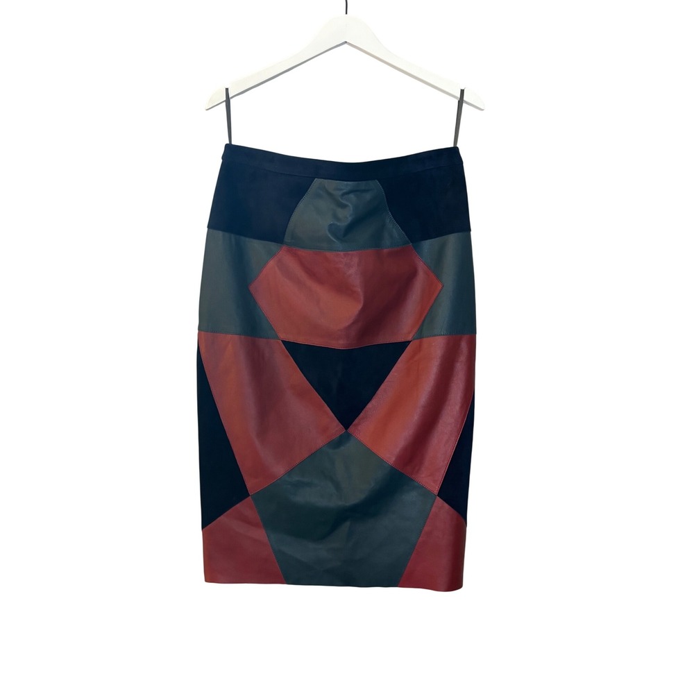 Derek Lam Leather Pencil Skirt Geometric Patchwork High Waist Career‎ 48